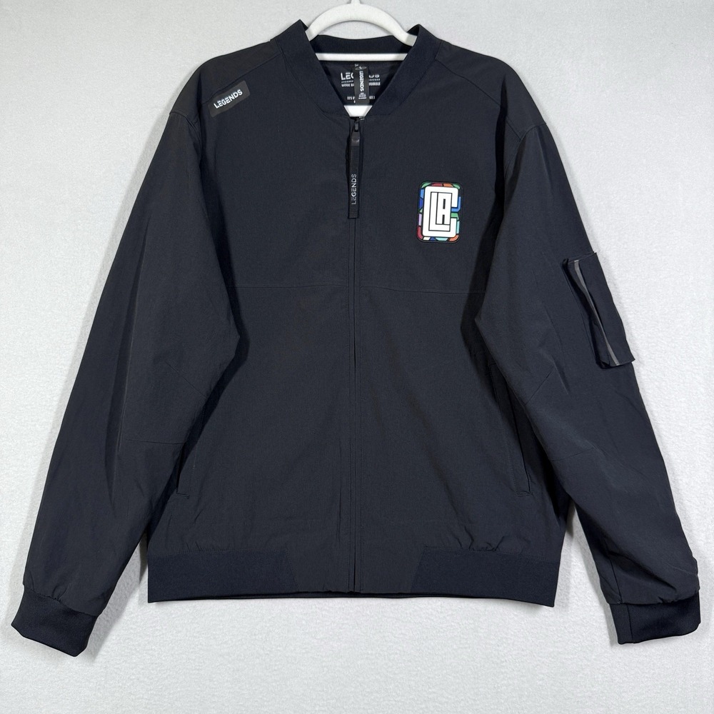 Legends Jacket Mens Large Carson Bomber Black Full Zip Los Angeles Clippers Logo